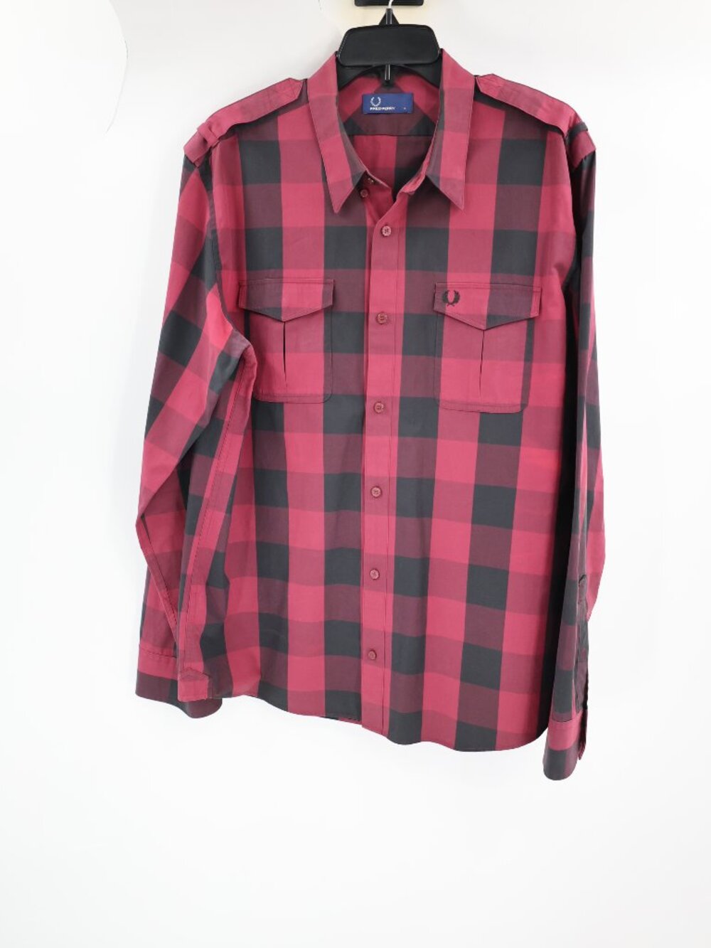Fred Perry Shirt Mens Large Plaid Cotton Button Down Long Sleeve Pockets Casual